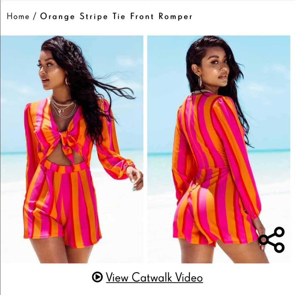 Orange Stripe Tie Front Romper